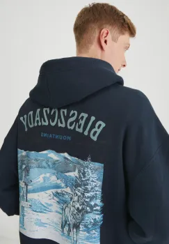 Medicine bluza barbati, culoarea albastru marin, cu gluga, cu imprimeu imagine