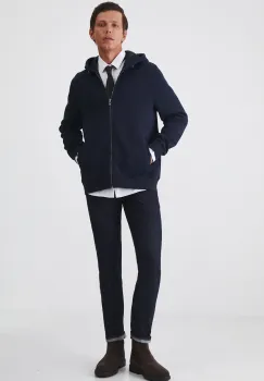 Medicine bluza barbati, culoarea albastru marin, cu gluga, neted imagine