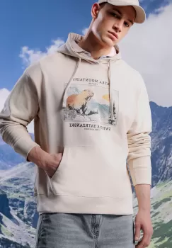 Medicine bluza barbati, culoarea bej, cu gluga, cu imprimeu imagine