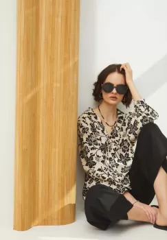 Medicine bluza din amestec de in culoarea bej, modelator imagine