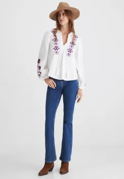 Medicine bluza din bumbac femei, culoarea alb, in modele florale imagine