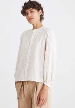Medicine bluza din bumbac femei, culoarea bej, in modele florale imagine