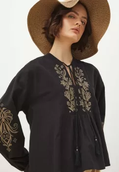 Medicine bluza din bumbac femei, culoarea negru, cu imprimeu imagine