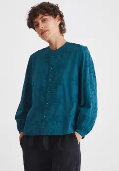 Medicine bluza din bumbac femei, culoarea verde, in modele florale imagine