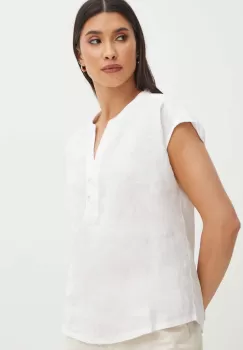 Medicine bluza din in femei, culoarea alb, neted imagine