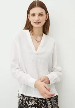 Medicine bluza din in femei, culoarea alb, neted imagine