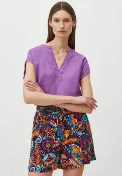 Medicine bluza din in femei, culoarea violet, neted imagine