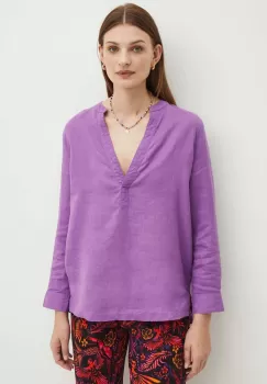 Medicine bluza din in femei, culoarea violet, neted imagine