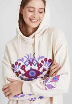 Medicine bluza femei, culoarea bej, cu gluga, cu imprimeu imagine