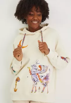 Medicine bluza femei, culoarea bej, cu gluga, cu imprimeu imagine