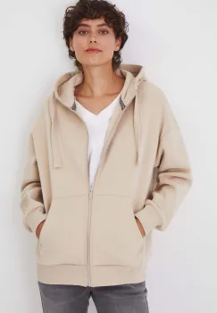Medicine bluza femei, culoarea bej, cu gluga, neted imagine