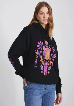 Medicine bluza femei, culoarea negru, cu gluga, cu imprimeu imagine