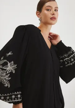Medicine bluza femei, culoarea negru, in modele florale imagine