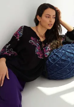 Medicine bluza femei, culoarea negru, in modele florale imagine