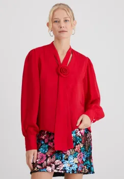 Medicine bluza femei, culoarea rosu, neted imagine