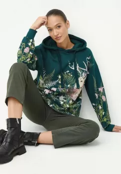 Medicine bluza femei, culoarea turcoaz, cu gluga, cu imprimeu imagine