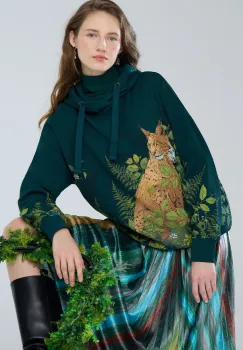 Medicine bluza femei, culoarea turcoaz, cu gluga, cu imprimeu imagine