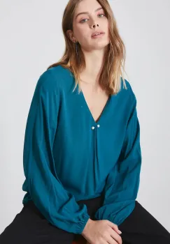 Medicine bluza femei, culoarea turcoaz, neted imagine