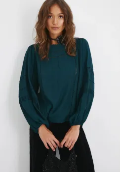 Medicine bluza femei, culoarea verde, in modele florale imagine
