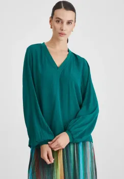 Medicine bluza femei, culoarea verde, neted imagine