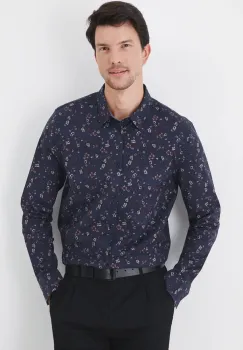 Medicine camasa barbati, culoarea albastru marin, cu guler clasic, regular imagine