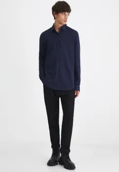 Medicine camasa barbati, culoarea albastru marin, cu guler clasic, slim imagine