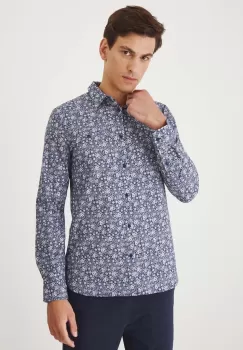 Medicine camasa barbati, culoarea albastru marin, cu guler clasic, slim imagine