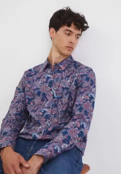 Medicine camasa barbati, culoarea albastru marin, cu guler clasic, slim imagine