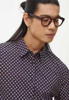 Medicine camasa barbati, culoarea albastru marin, cu guler clasic, slim imagine