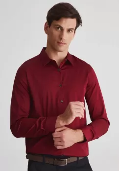 Medicine camasa barbati, culoarea bordo, cu guler clasic, slim imagine