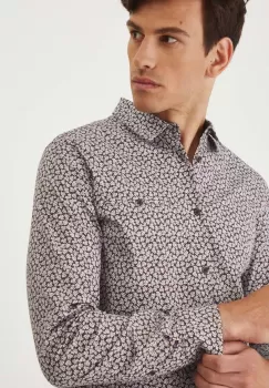 Medicine camasa barbati, culoarea maro, cu guler clasic, slim imagine