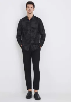 Medicine camasa barbati, culoarea negru, cu guler clasic, slim imagine