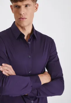 Medicine camasa barbati, culoarea violet, cu guler clasic, slim imagine