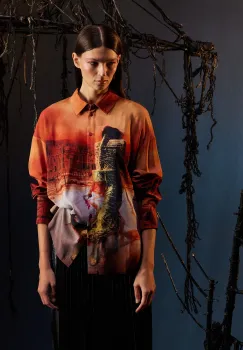 Medicine camasa culoarea maro, cu guler clasic, relaxed imagine