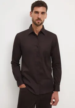 Medicine camasa culoarea maro, cu guler clasic, slim imagine