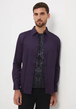 Medicine camasa culoarea violet, cu guler clasic, slim imagine