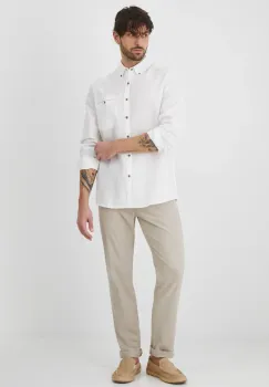 Medicine camasa de in barbati, culoarea alb, cu guler button-down, regular imagine