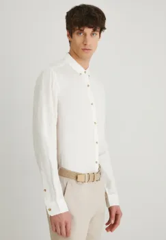 Medicine camasa de in barbati, culoarea alb, cu guler button-down, regular imagine