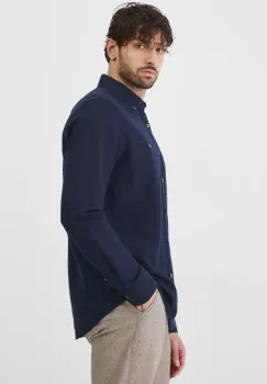 Medicine camasa de in barbati, culoarea albastru marin, cu guler button-down, regular imagine