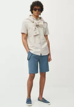 Medicine camasa de in barbati, culoarea bej, cu guler button-down, regular imagine