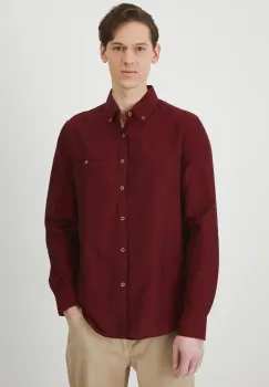 Medicine camasa de in barbati, culoarea bordo, cu guler button-down, regular imagine