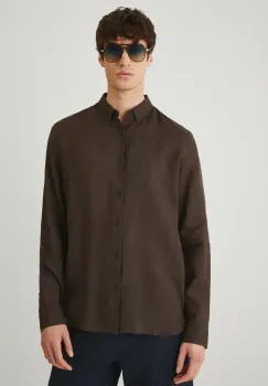 Medicine camasa de in barbati, culoarea maro, cu guler button-down, regular imagine