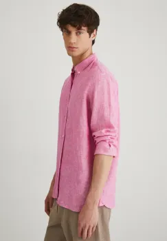 Medicine camasa de in barbati, culoarea roz, cu guler button-down, regular imagine