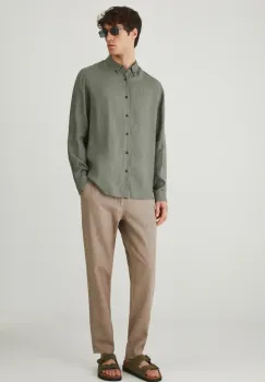 Medicine camasa de in barbati, culoarea verde, cu guler button-down, regular imagine