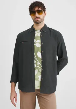 Medicine camasa de in barbati, culoarea verde, cu guler button-down, regular imagine
