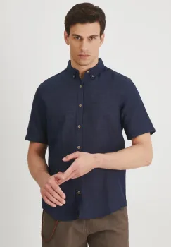 Medicine camasa de in culoarea albastru marin, cu guler button-down, regular imagine