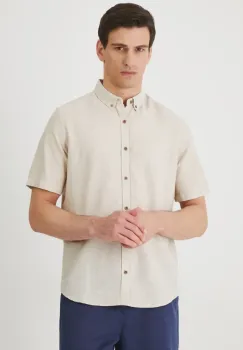 Medicine camasa de in culoarea bej, cu guler button-down, regular imagine