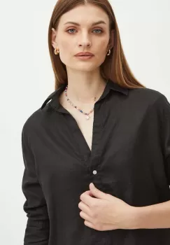 Medicine camasa de in femei, culoarea negru, cu guler clasic, relaxed imagine