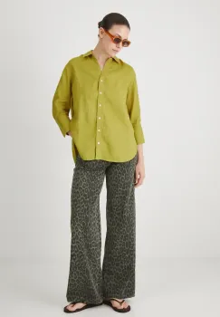 Medicine camasa de in femei, culoarea verde, cu guler clasic, relaxed imagine