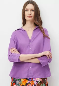 Medicine camasa de in femei, culoarea violet, cu guler clasic, relaxed imagine